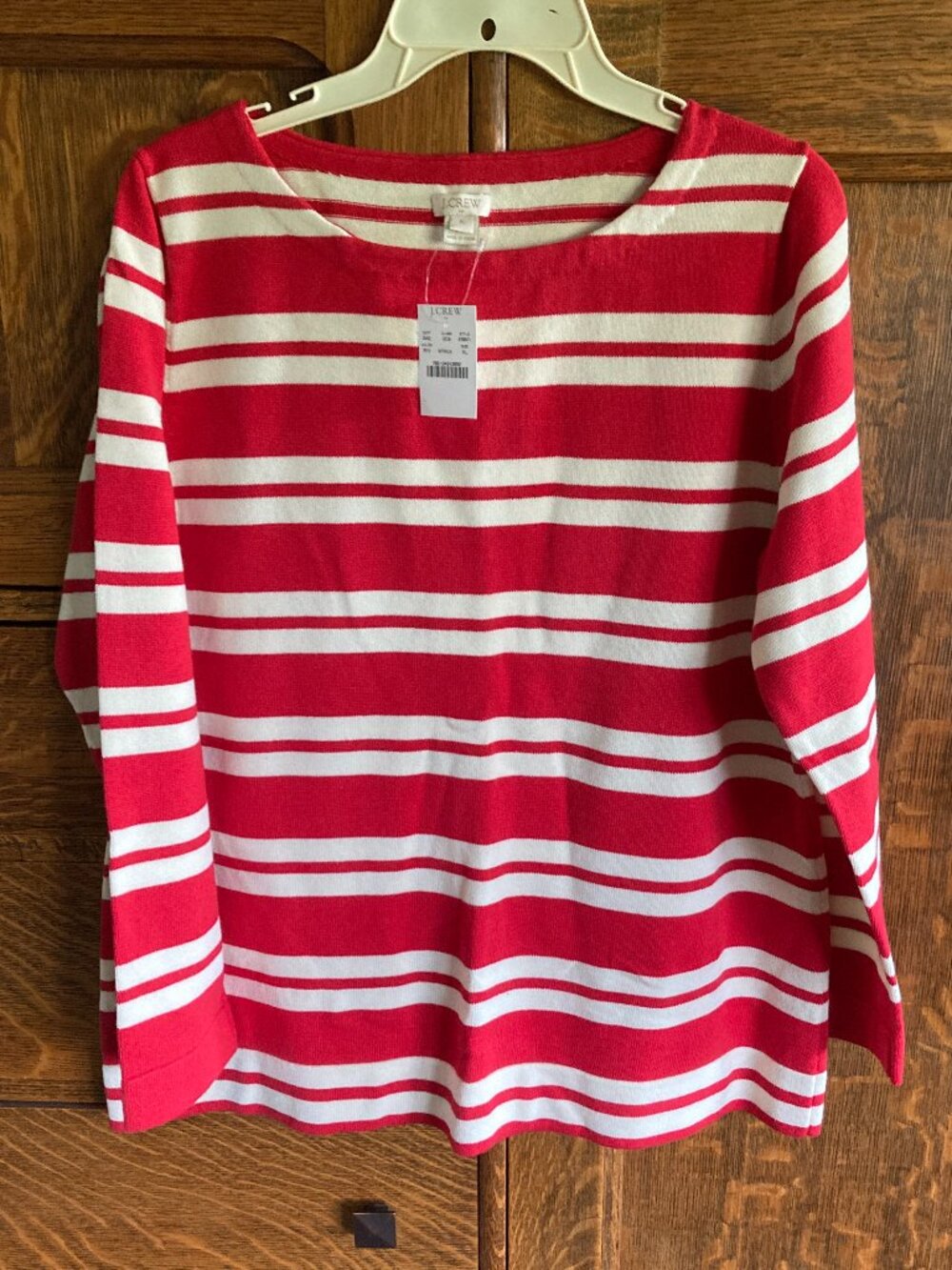 NWT J. Crew heavyweight long-sleeve t-shirt, red / white stripe, XL